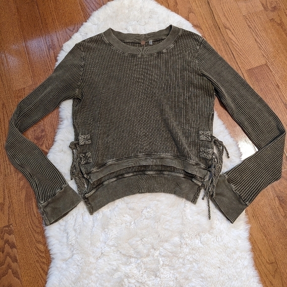 Free PEOPLE FP ONE Interlaken thermal side tie top green medium - Picture 4 of 13